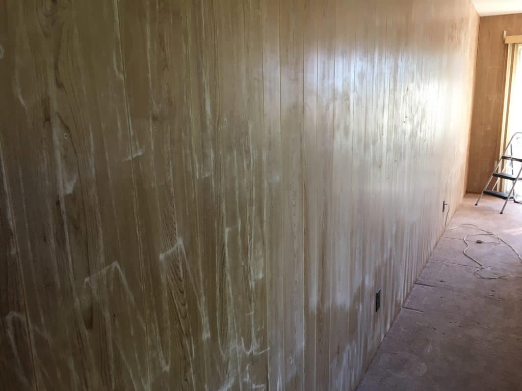 Wood Paneling wall lightly sanded first