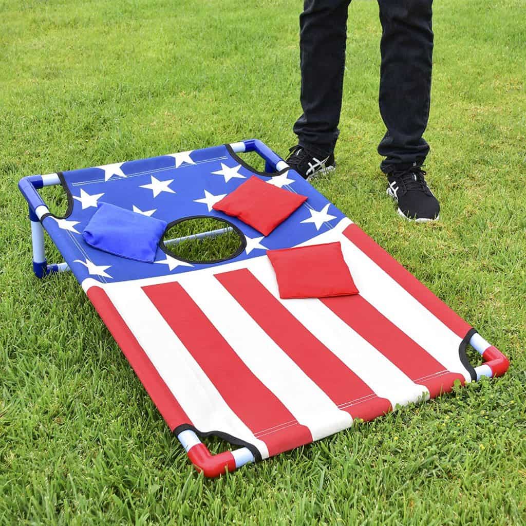Fun outdoor camping games for families - cornhole aka bean bag toss