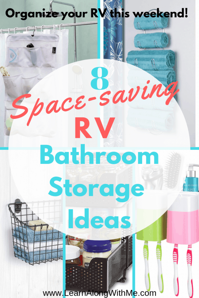 RV Bathroom Storage Ideas - including several toothbrush storage ideas, hanging organizers, wall baskets, towel hooks and more. 