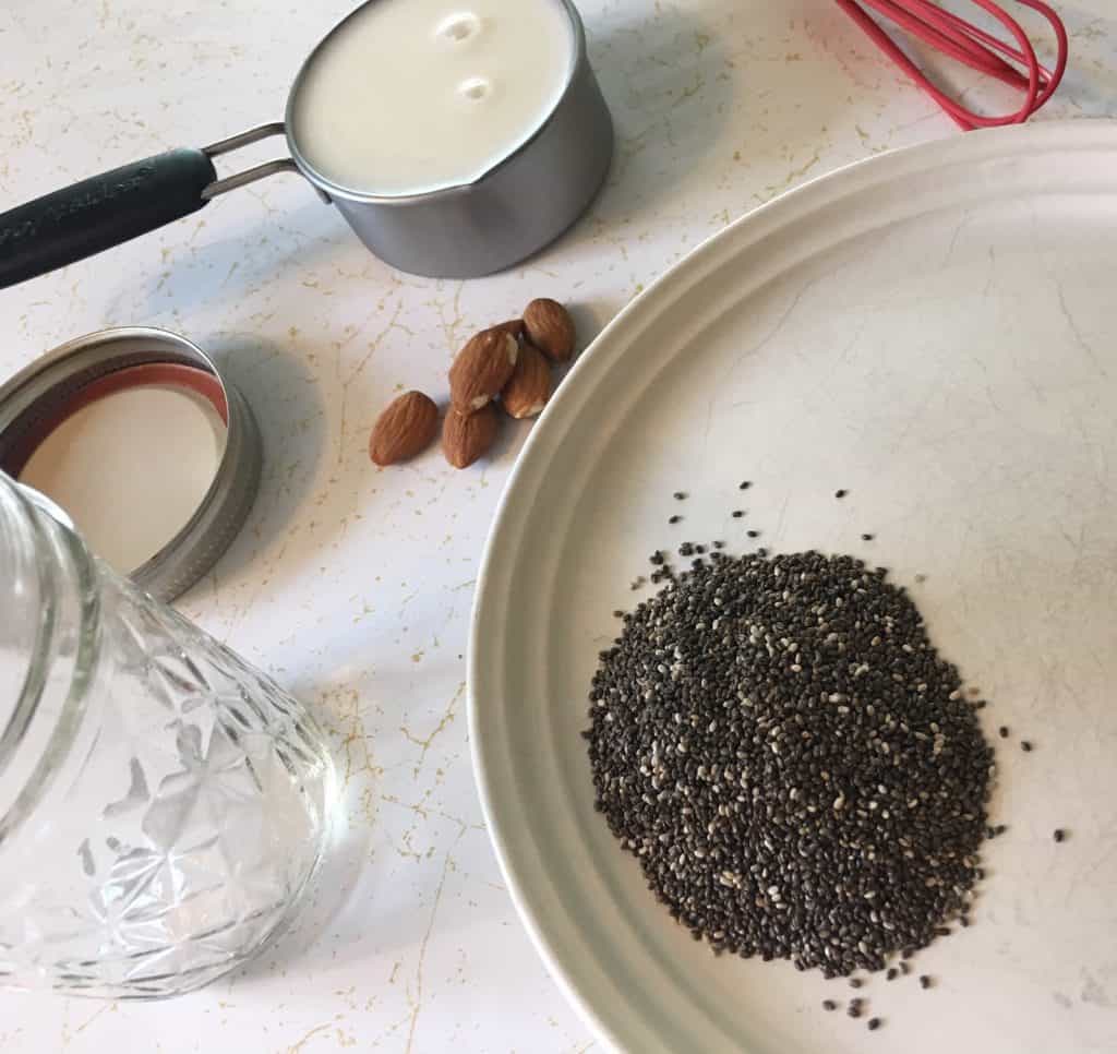 Getting ready to make chia seed pudding. It is a tasty paleo dessert idea that is easy to make and needs minimal ingredients.