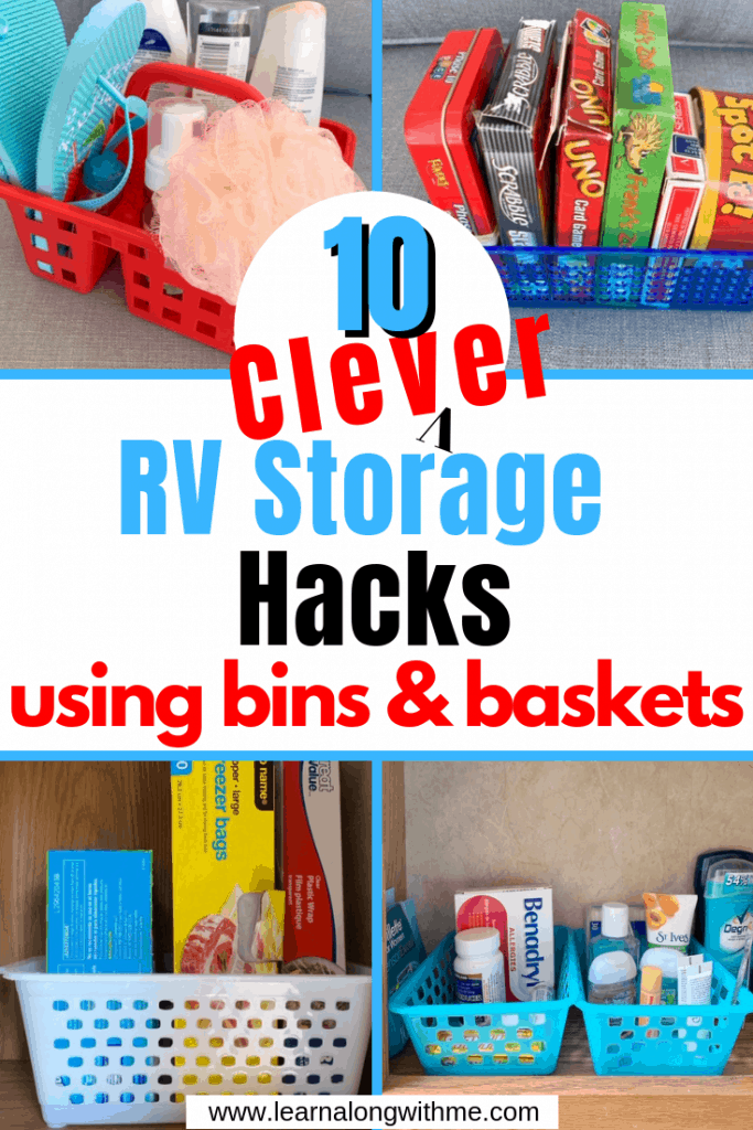 RV storage bins and organization ideas using simple plastic bins and baskets.