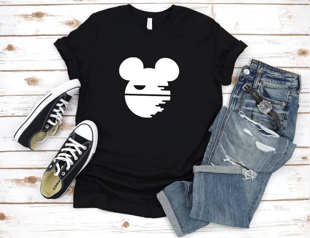 Clever Disney shirts - mens death star t shirt that is a mickey mouse silhouette too. it is a really cool Disney shirt for guys that love star wars