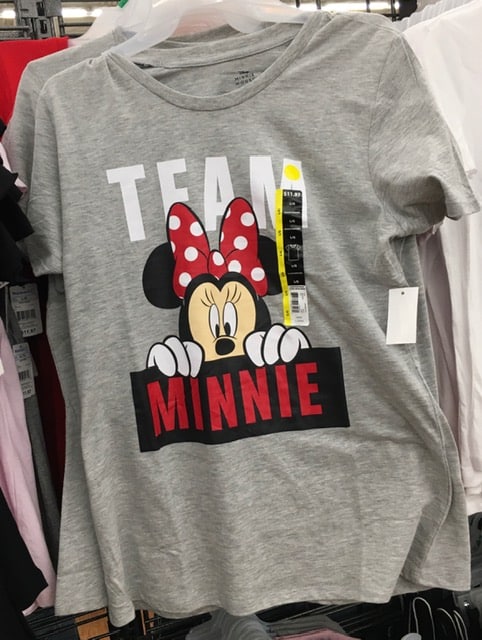 "Team Minnie" one of the cute Disney shirts for women that was for sale at Walmart