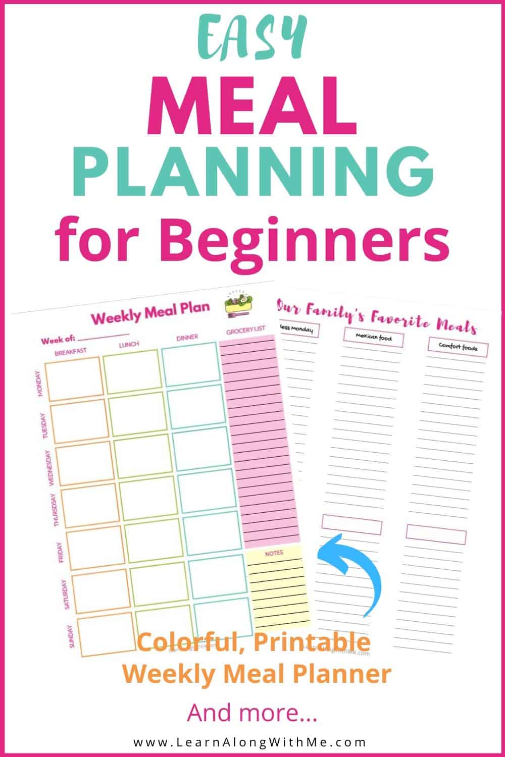 Free Weekly Meal Planner Template Printable To Help You Save Money And Reduce Food Waste Learn Along With Me