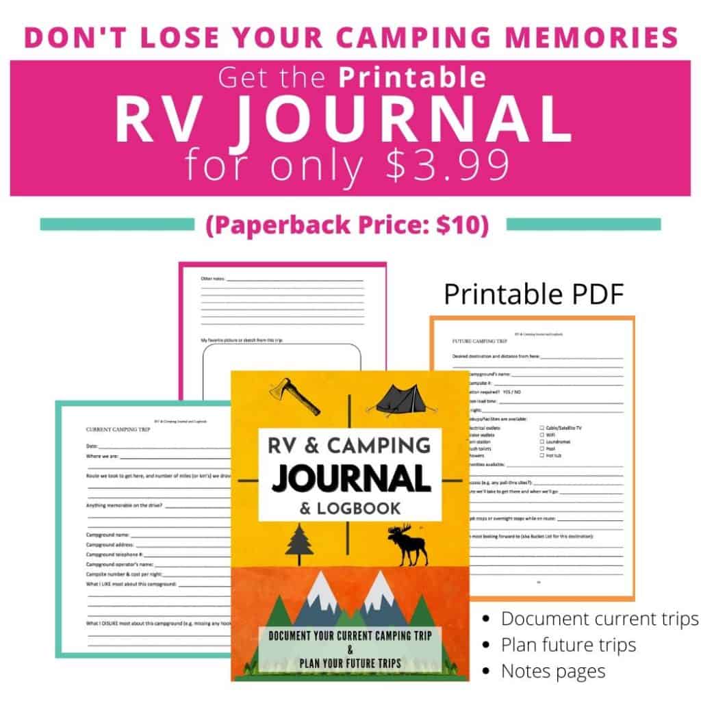 Printable RV Journal and camping journal PDF.  Get your copy today of this camping journal printable PDF 