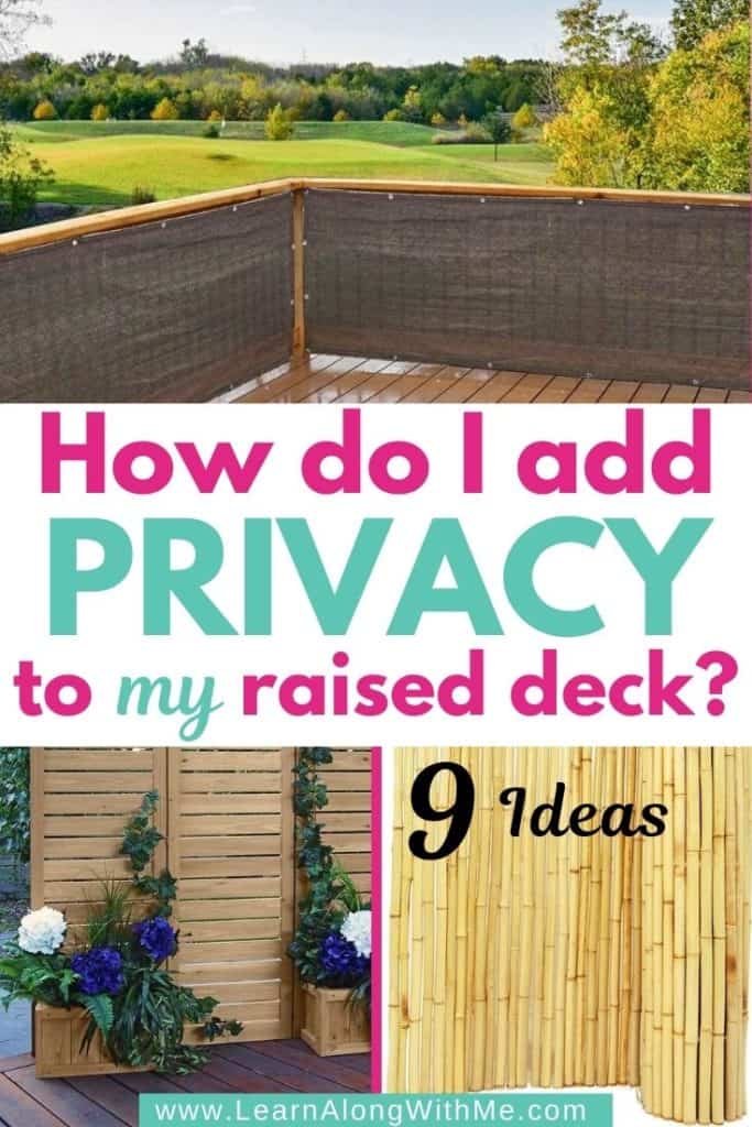 Collage of ways to make your deck more private featuring 11 raised deck privacy ideas