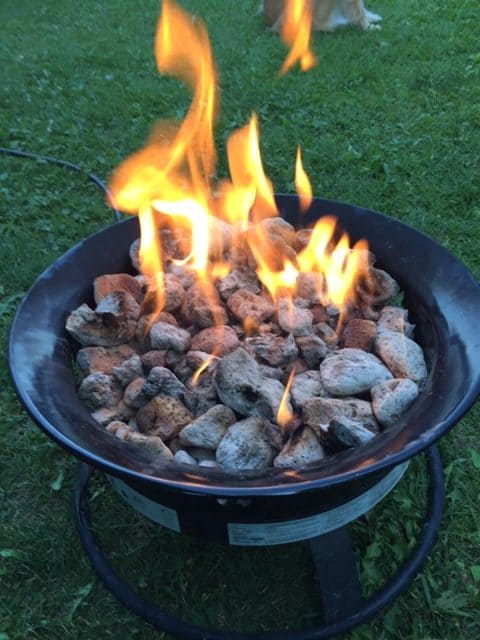 OUtland firebowl uses propane instead of wood so you can often use it in places that have a campfire ban.