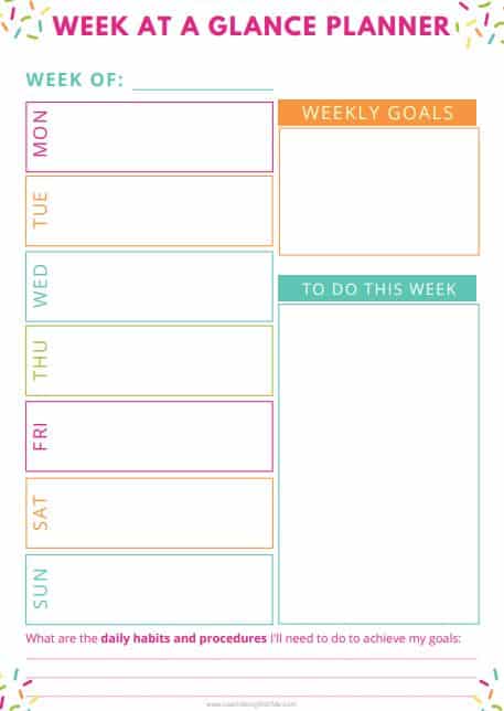 week at a glance planner template confetti - Learn Along with Me