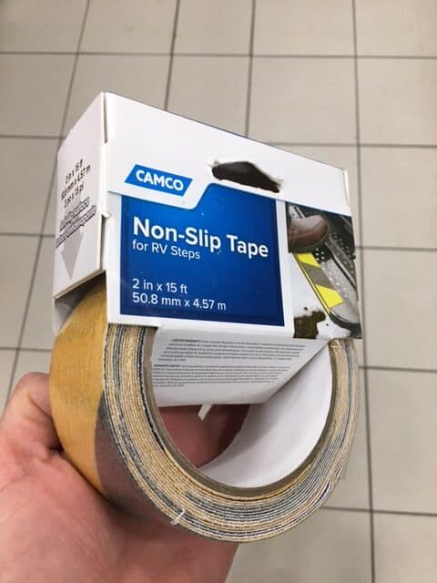 Grip tape to put on your RV stairs can help give your grip when it rains