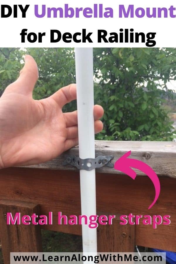 umbrella deck mount using metal hanger straps to secure your patio umbrella to your deck rail