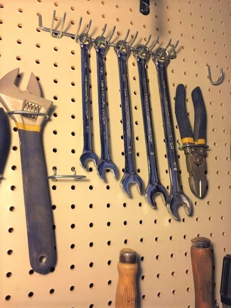 Pegboard wrench storage ideas - hang your box end wrenches from pegboard hooks