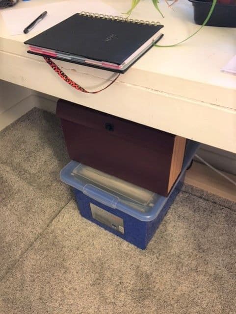 Under desk storage box for papers and documents