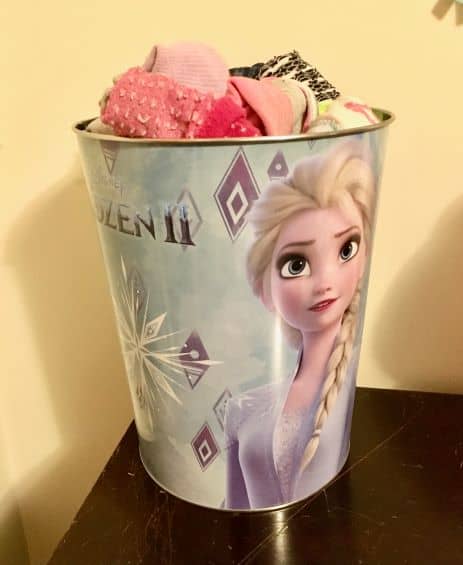 Sock storage ideas - metal tin from the dollar store