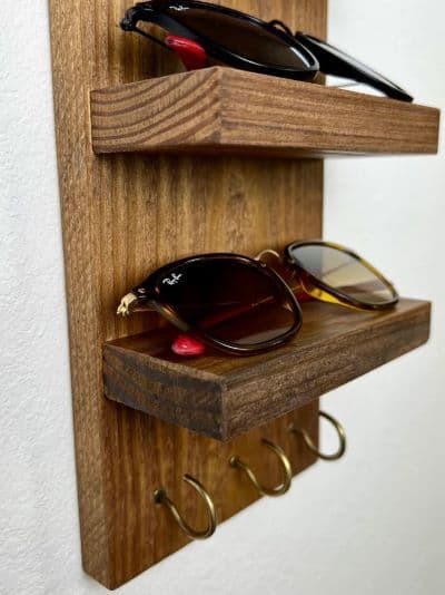 Sunglasses storage shelf with key hooks - Etsy