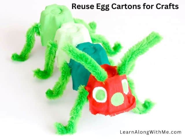 Reuse egg cartons for crafts - make an egg carton caterpillar like this one