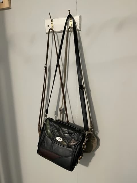 You can hang purses from a coat rack mounted inside your closet or on your bedroom wall.