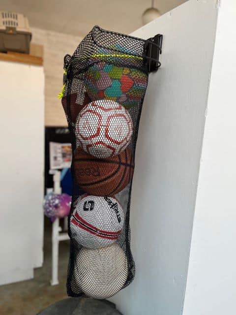 I put this Delta multi-ball storage net in my carport to hold my family's sports balls.