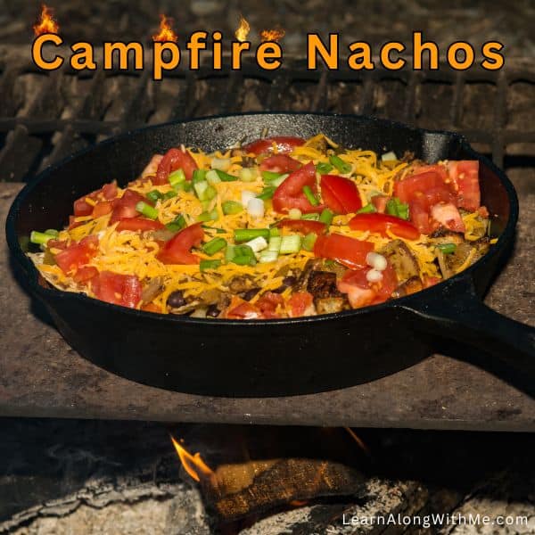 campfire nachos in a cast iron pan